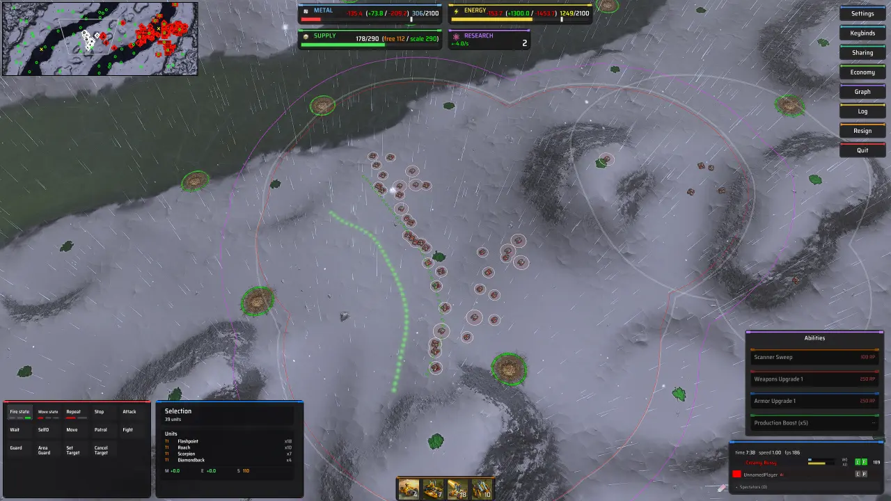 Placeholder: an army spread along a drag-line concave
